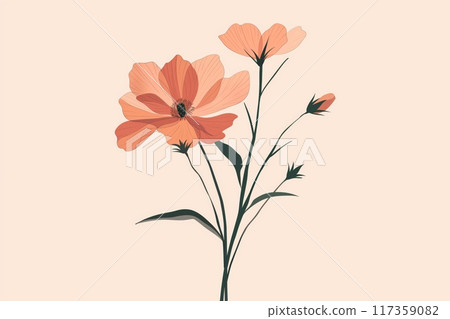 Stylish and modern botanical minimalist flower illustration with elegant simplicity and pastel background, perfect for home decor and wall art in contemporary interior design 117359082