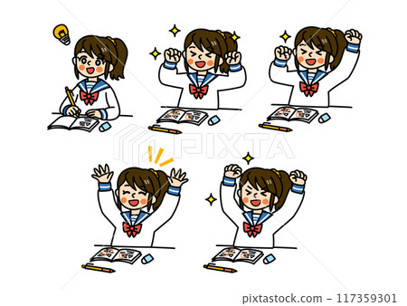 Simple touch female student 2 (solving study worries) / color 117359301