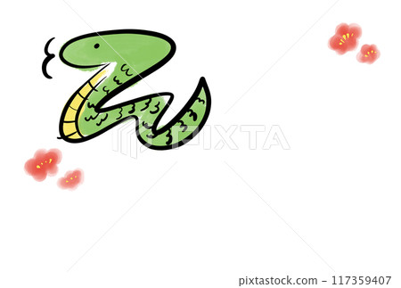 毛筆可愛蛇新年賀卡插圖令和七年2025年梅花 毛筆可愛蛇新年賀卡插圖令和七年2025年梅花 117359407