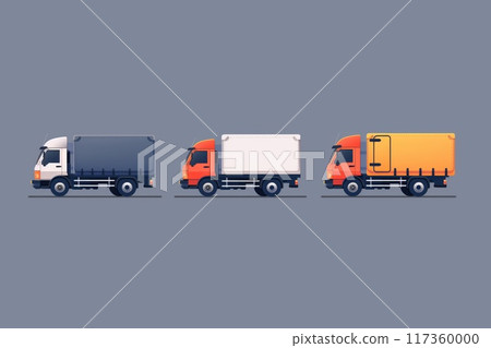 Sleek set of minimalist delivery trucks in various colors, perfect for transport themes 117360000