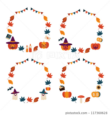 Halloween ghost and pumpkin round frame set of 4 117360628