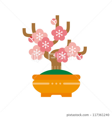 日本盆景的插畫素材。簡單的梅花盆景圖示。 117361240