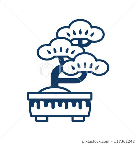 日本盆景的插畫素材。松樹盆景線描圖示。 117361248