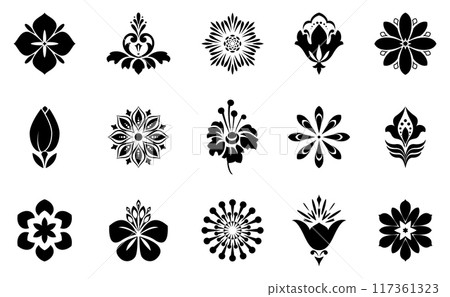 Flowers icon set. Flowers isolated on transparent background. Flowers in modern simple. Cute round flower plant nature collection. Vector illustrator Flowers icon set. Flowers isolated on transparent background. Flowers in modern simple. Cute round flower plant nature collection. Vector illustrator 117361323