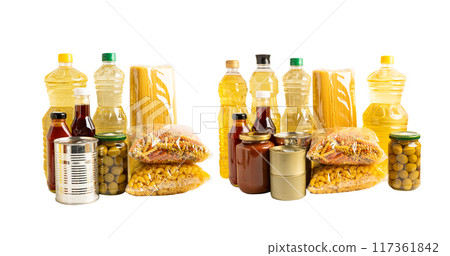 Vegetable oil and water in bottle isolated on white background. Vegetable oil and water in bottle isolated on white background. 117361842