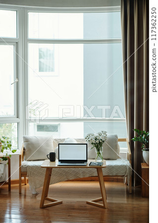 Design Living Room With Big Windows 117362250