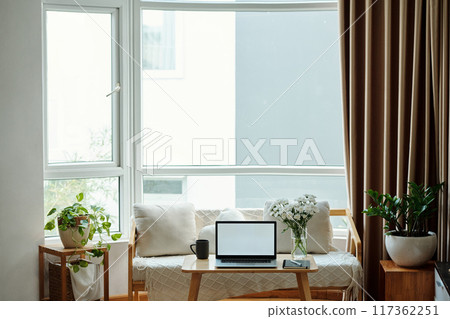 Comfortable Room With Sofa And Big Windows 117362251