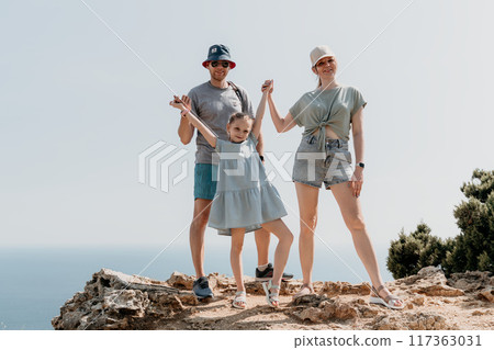 Happy Family on a Cliffside Vacation Happy Family on a Cliffside Vacation 117363031