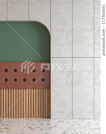 Memphis style conceptual interior room 3d illustration Memphis style conceptual interior room 3d illustration 117363081