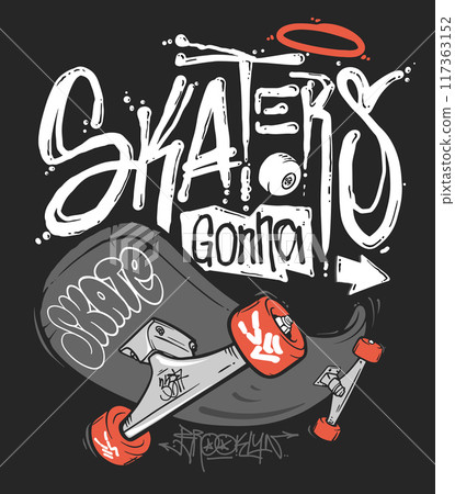 Skate board typography, t-shirt graphics, vectors design. 117363152