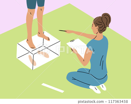 Doctor woman examines patient legs on podoscope 117363438