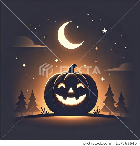 Black colorful background with big pumpkin and stars 117363649