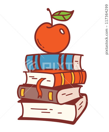 Vector illustration of apple on books Vector illustration of apple on books 117364299