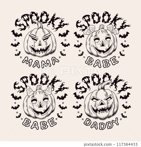 Halloween labels with funny pumpkins 117364433