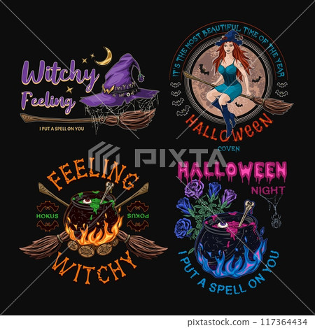 Set of colorful labels with halloween symbols 117364434