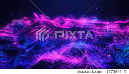 Abstract moving futuristic landscape of particles and dots of energy magic with glow and blur effect, abstract background Abstract moving futuristic landscape of particles and dots of energy magic with glow and blur effect, abstract background 117364645