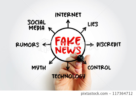 Fake news - false or misleading information presented as news, mind map concept for presentations and reports 117364712