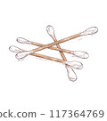 Cotton Swabs with Wooden Sticks Hand drawn Illustration 117364769