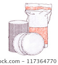 Cotton Pads, Makeup Remover Pack Hand drawn Illustration 117364770
