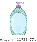 Cosmetic, Soap, Gel Bottle with Dispenser Hand drawn Illustration 117364771