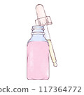 Face Serum, Cosmetic, Face Care Glass Bottle with Pipette Hand drawn Illustration 117364772