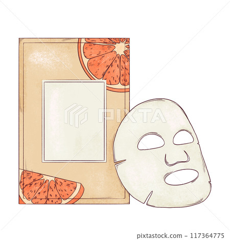 Sheet Face Mask with Oranges Hand drawn Illustration 117364775