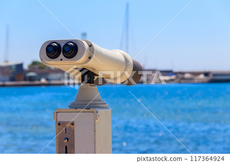 Coin operated binocular viewer for tourists in Nessebar, Bulgaria 117364924