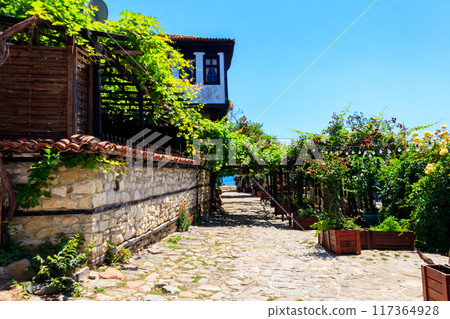 Narrow street of the old town of Nessebar in Bulgaria Narrow street of the old town of Nessebar in Bulgaria 117364928