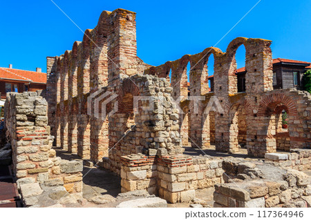 Byzantine Church of Saint Sophia, also known as the Old Bishopric in the old town of Nessebar, Bulgaria. UNESCO World Heritage Site Byzantine Church of Saint Sophia, also known as the Old Bishopric in the old town of Nessebar, Bulgaria. UNESCO World Heritage Site 117364946