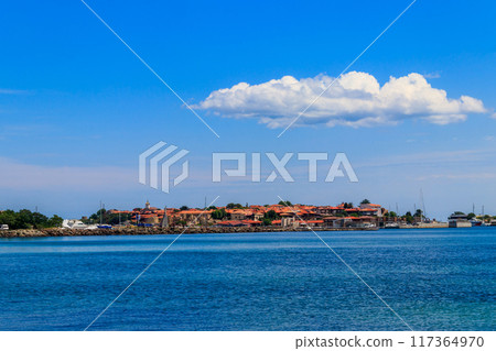 View of the old town of Nessebar and the Black sea, Bulgaria View of the old town of Nessebar and the Black sea, Bulgaria 117364970