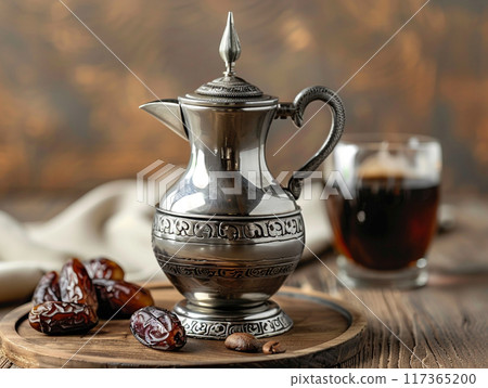 Dallah is a metal pot with a long spout designed specifically for making Arabic coffee. Dallah is a metal pot with a long spout designed specifically for making Arabic coffee. 117365200