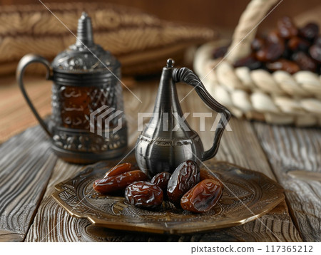 Dallah is a metal pot with a long spout designed specifically for making Arabic coffee. 117365212