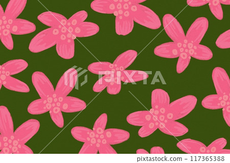 Simple summer flowers doodles, floral design elements print pattern seamless surface pencil hand drawn naive style 117365388