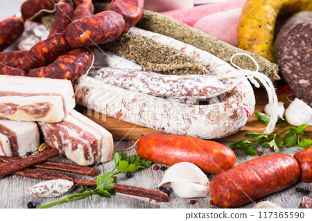 Tasty meat and sausage products Tasty meat and sausage products 117365590