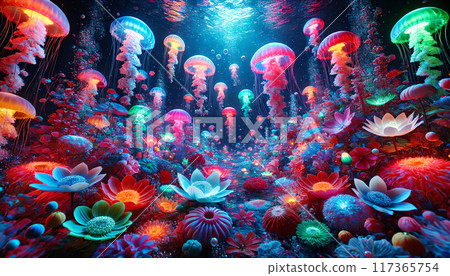 A fantastical garden of light spreading out under the sea A fantastical garden of light spreading out under the sea 117365754