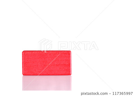 Wooden cube of red color on a white background Wooden cube of red color on a white background 117365997