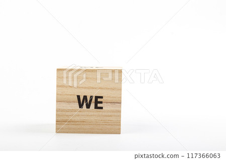 Wooden cubes with the inscription we on a white background 117366063