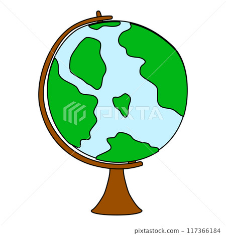 Colorful globe on stand, back to school concept, doodle style vector Colorful globe on stand, back to school concept, doodle style vector 117366184