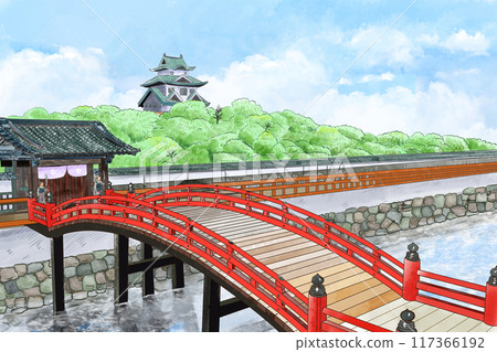 Edo period bridge, gate and castle with sky Edo period bridge, gate and castle with sky 117366192