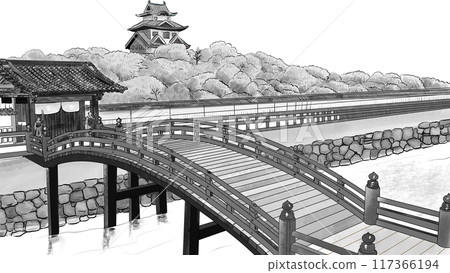 Edo period bridge, gate and castle Tone style 1 Edo period bridge, gate and castle Tone style 1 117366194