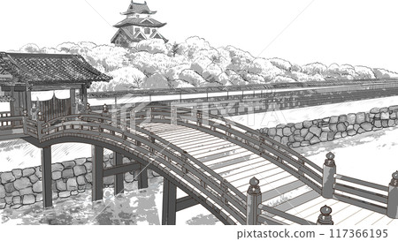 Edo period bridge, gate and castle Tone style 2 Edo period bridge, gate and castle Tone style 2 117366195