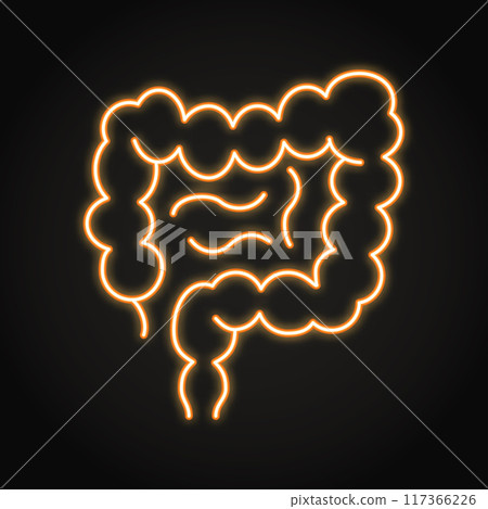 Human intestine neon line icon Human intestine neon line icon 117366226