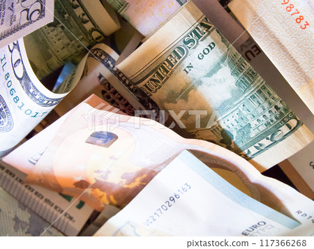 Economic Representation. Euros and Dollars representing global finance. 117366268