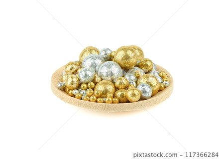 Rice balls colored with food coloring for decorating confectionery products. Rice balls colored with food coloring for decorating confectionery products. 117366284