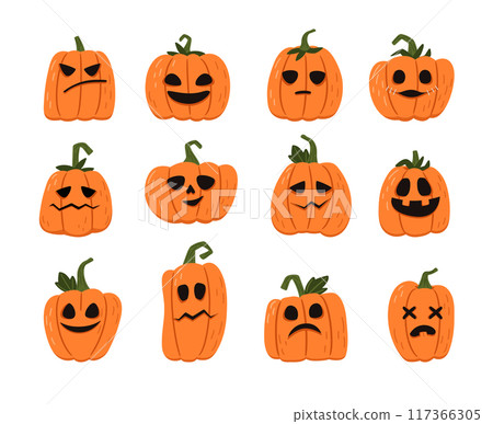 Set of funny pumpkins for halloween design Set of funny pumpkins for halloween design 117366305