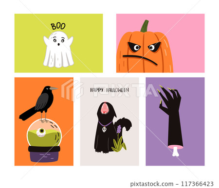 Funny greeting cards with various halloween characters Funny greeting cards with various halloween characters 117366423