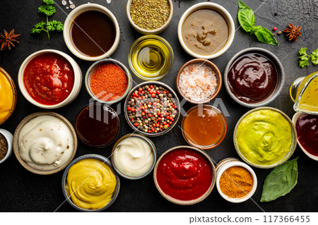 Set of different dip sauces 117366455