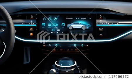 Technology on a new car dashboard. 117366572