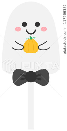 Kid hand drawn cute trick or treat candy happy halloween spooky white ghost lollipop 117366582
