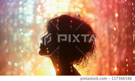 Woman Silhouette in Light Rain Woman Silhouette in Light Rain 117366586